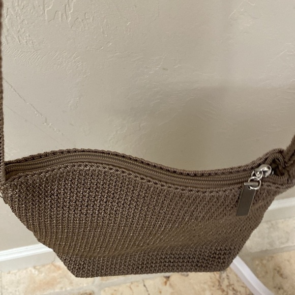 The Sak Double Handle Crochet Purse hand bag shoulder bag beige zipper top small - Picture 7 of 16